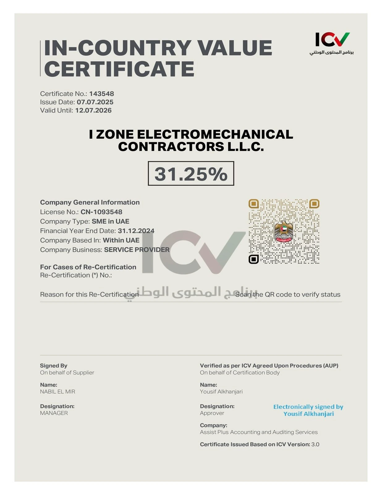 IZEC accreditation / certificate